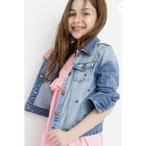 Madewell x crewcuts Kids' Strawberry 🍓 Embroidered Jean Jacket Sz 12. EU…